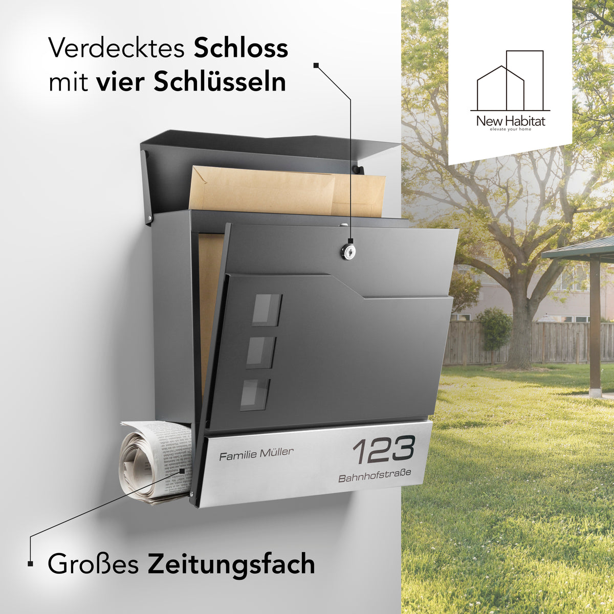 Oslo mailbox with engraving — Nordic-minimalist & weather-resistant stainless steel