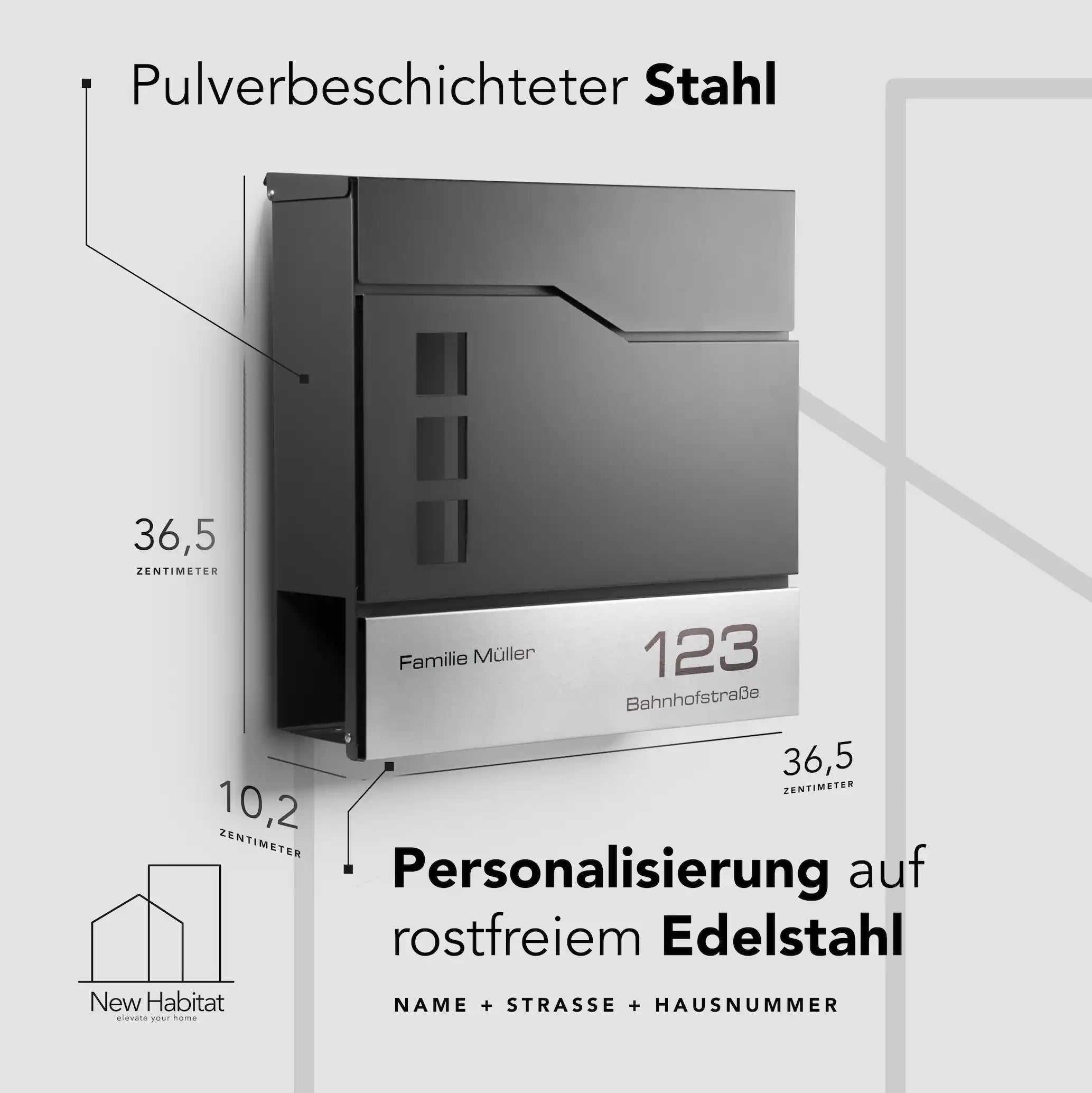 Mailbox Stockholm with Engraving — minimalist & rustproof, made of stainless steel