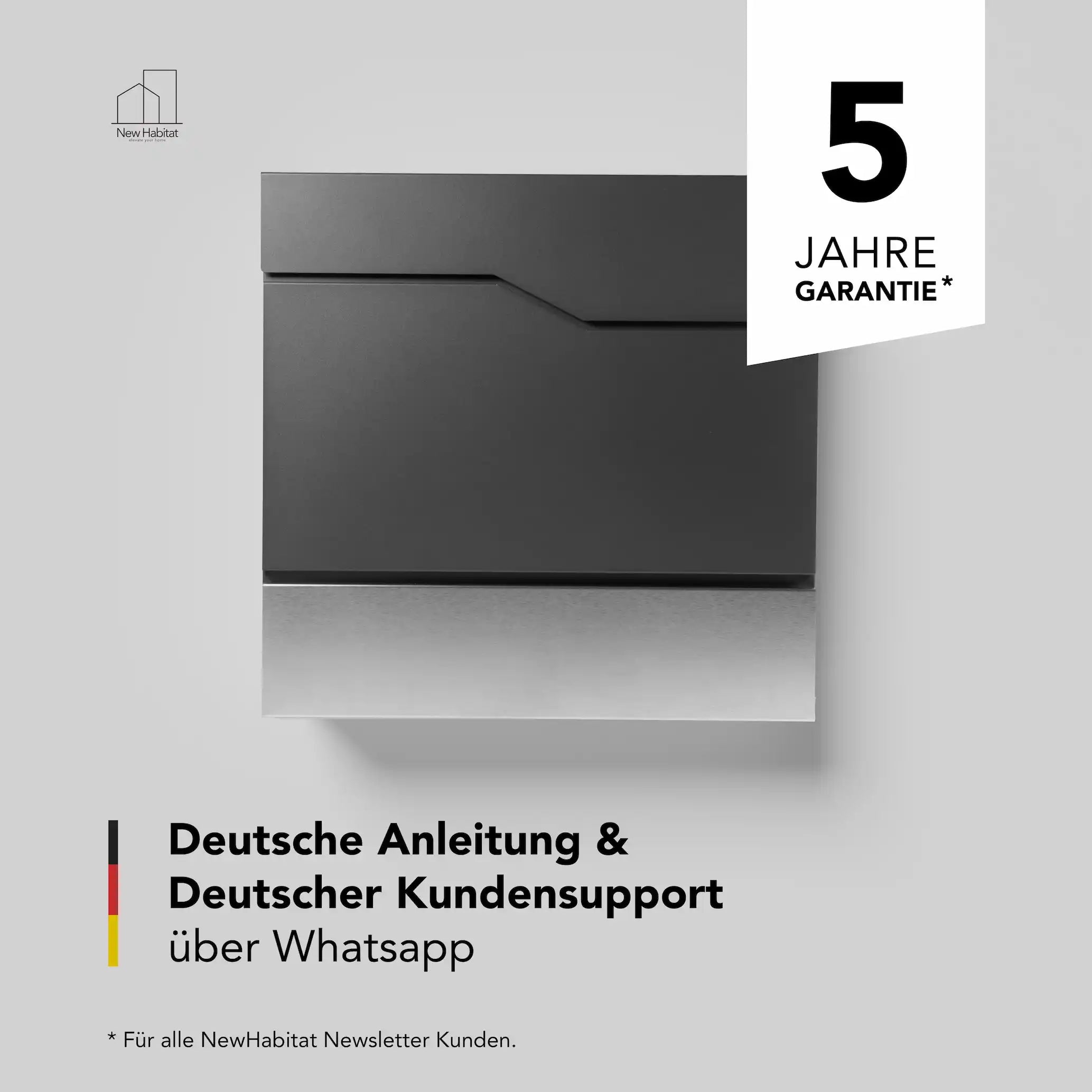 Briefkasten von New Habitat mit 5 Jahren Garantie – deutsche Anleitung und deutscher WhatsApp-Kundensupport für Newsletter-Kunden