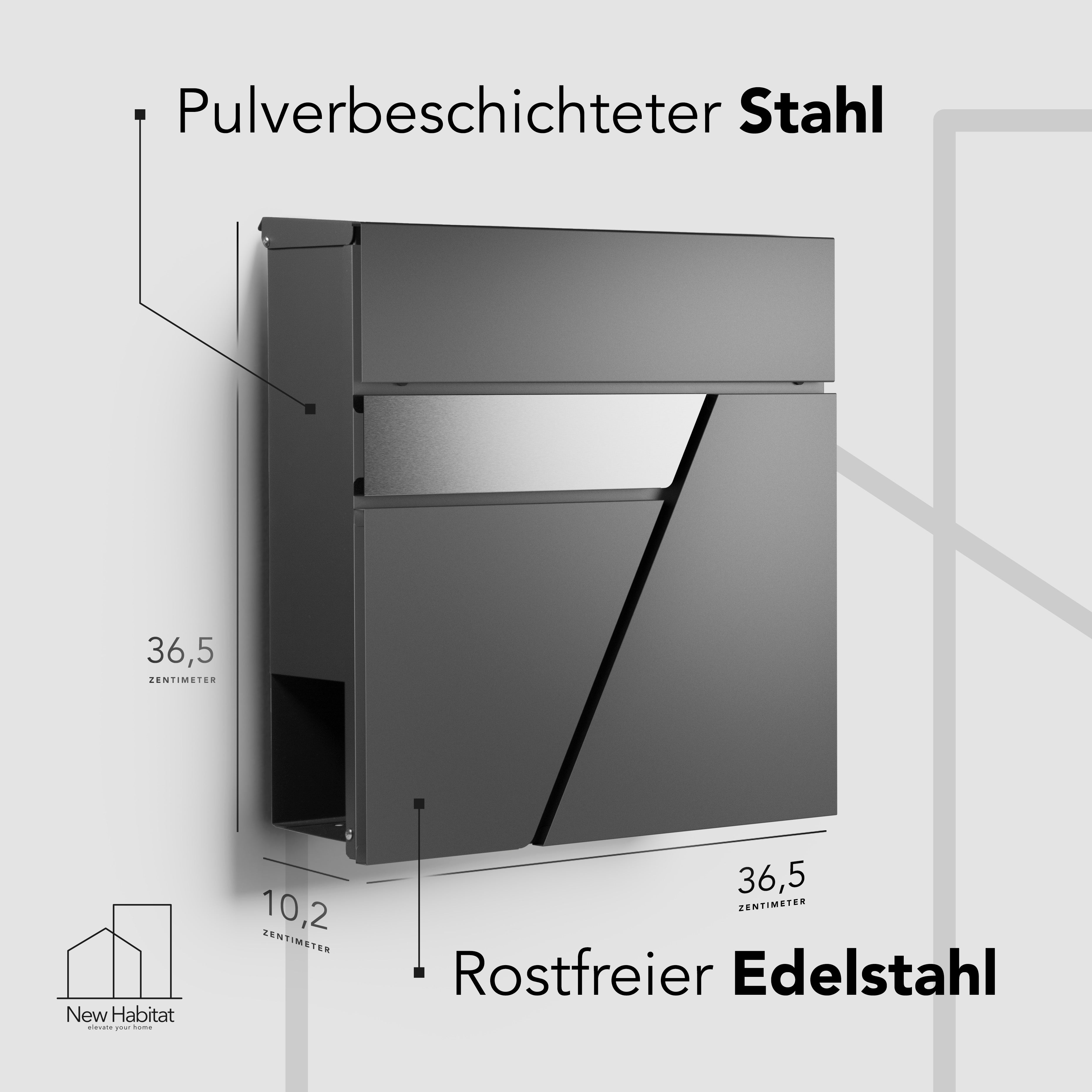 Letterbox Amsterdam - urban-modern, made of stainless steel